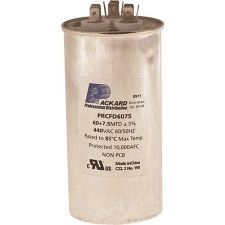 PACKARD Titan 440/370-Volt 60+7.5 MFD Round Pro Run Capacitor TRCFD6075